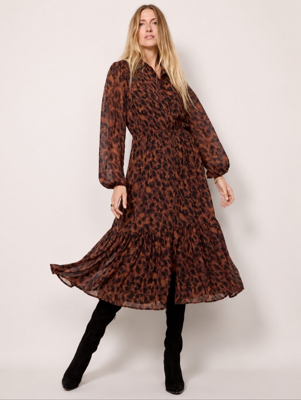 Evereve Bowie Button Front Leopard Print Midi Dress Medium